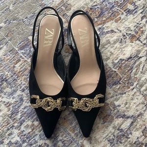 ZARA Pointed Toe Embellished Slingback Pumps